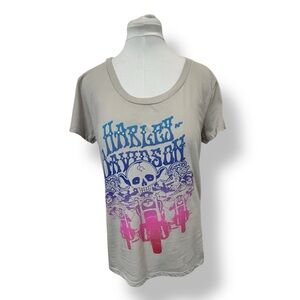 Harley Davidson Women’s Short Sleeve Scoop Neck Graphic Skull Biker Tee Beige XL